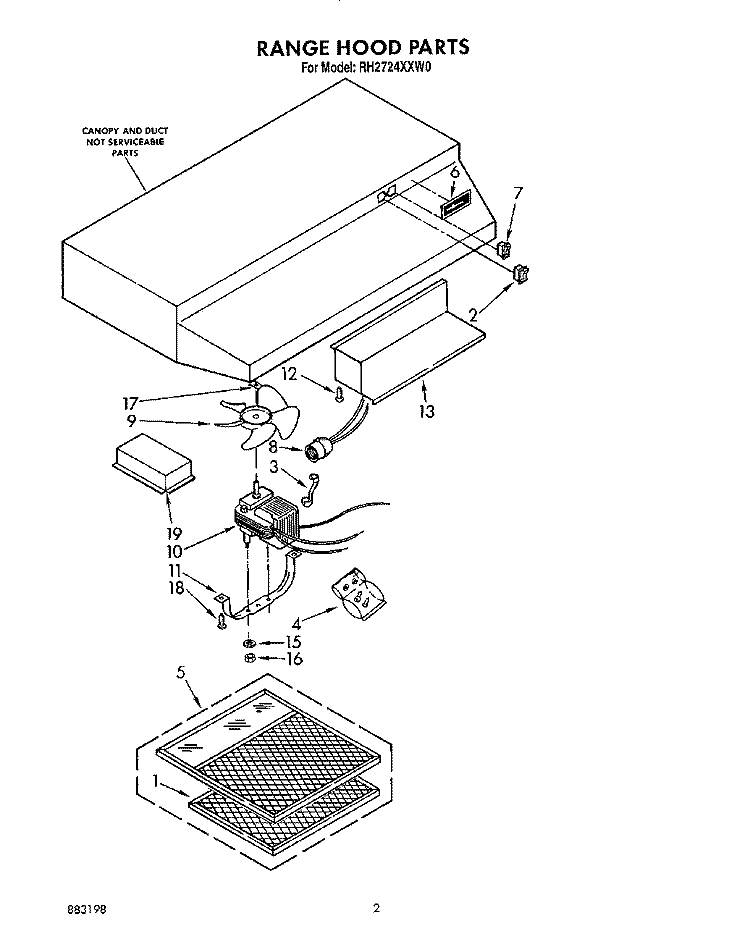 SECTION Diagram and Parts List for RH2724XXB0  Whirlpool Range Hood