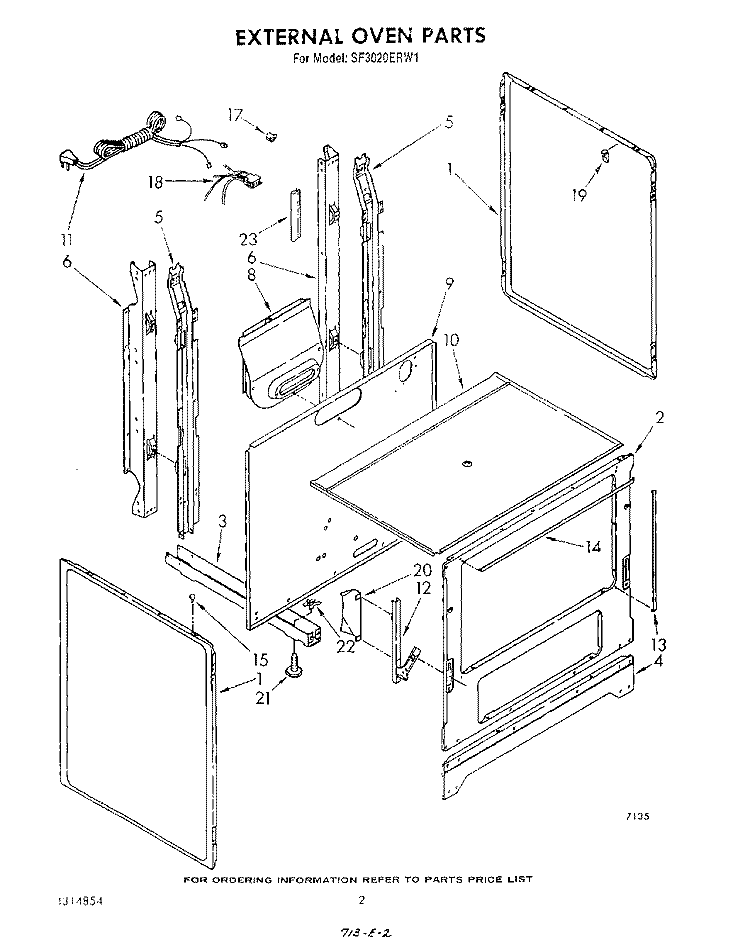 EXTERNAL OVEN Diagram and Parts List for SF3020ERW1  Whirlpool Range
