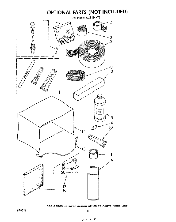 LIT/OPTIONAL Diagram and Parts List for ACE184XT0  Whirlpool Air Conditioner