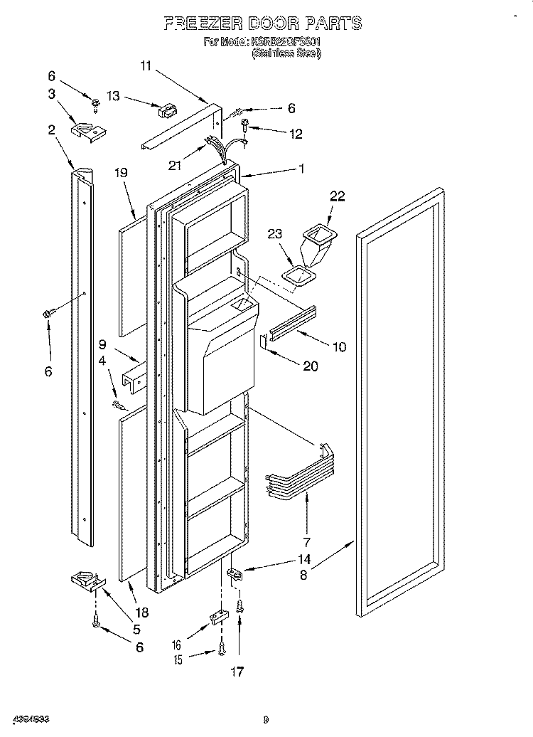 FREEZER DOOR Diagram and Parts List for KSRB22QFSS01  KitchenAid Refrigerator