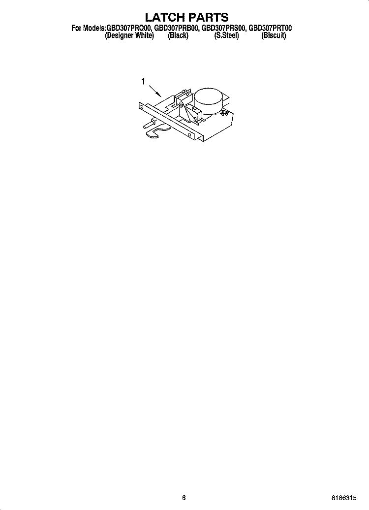 LATCH PARTS Diagram and Parts List for GBD307PRS00  Whirlpool Wall Oven