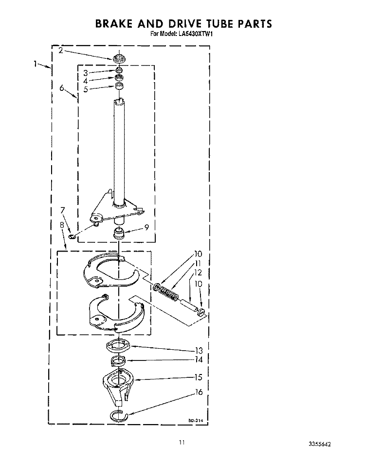 BRAKE AND DRIVE TUBE Diagram and Parts List for LA5430XTN1  Whirlpool Washer