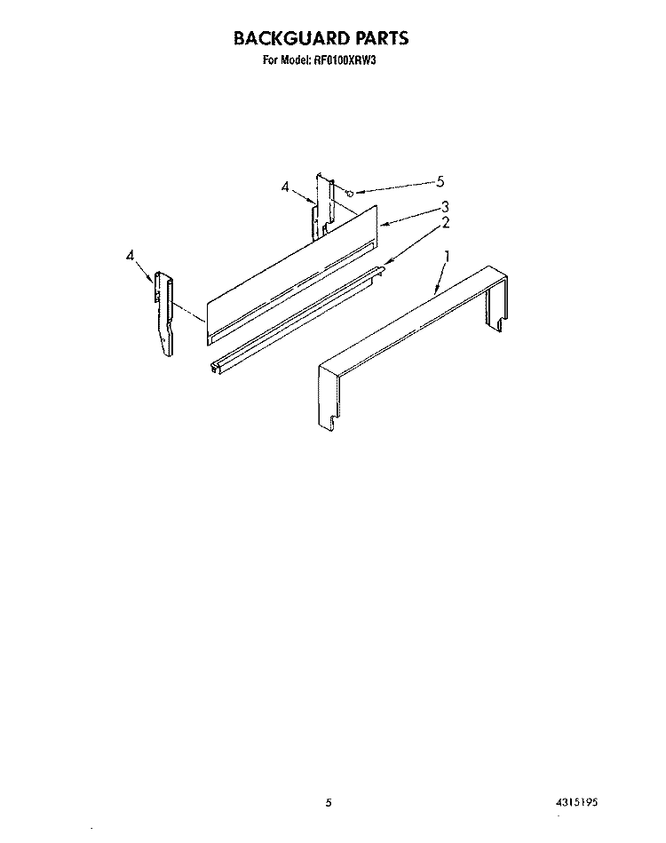 BACKGUARD Diagram and Parts List for RF0100XRW3  Whirlpool Range