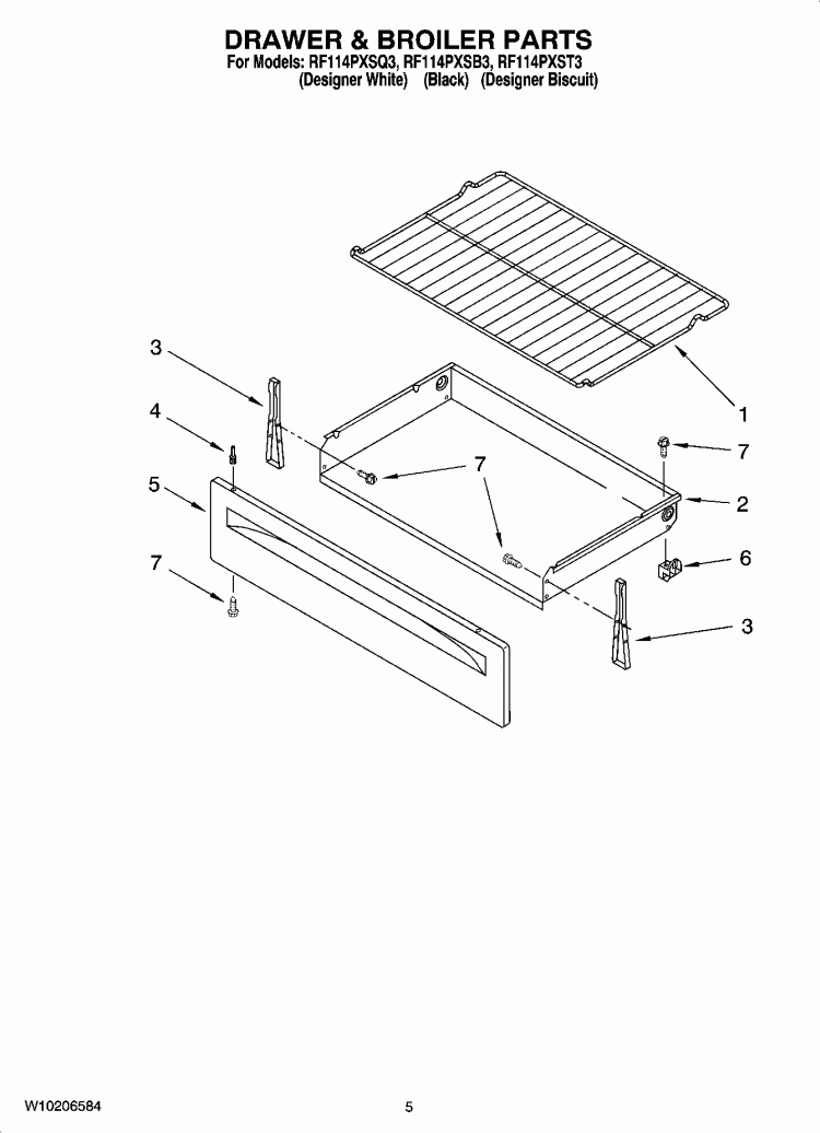 DRAWER & BROILER PARTS Diagram and Parts List for RF114PXSB3  Whirlpool Range