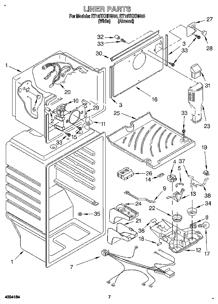 LINER Diagram and Parts List for ET18TKXDW05  Whirlpool Refrigerator
