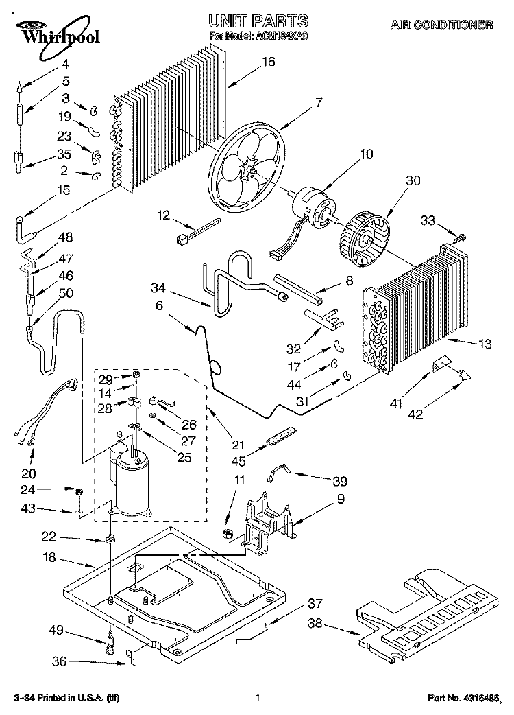 UNIT, LITERATURE Diagram and Parts List for ACM184XA0  Whirlpool Air Conditioner