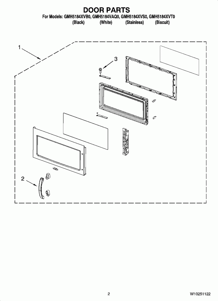 DOOR PARTS Diagram and Parts List for GMH5184VAQ0  Whirlpool Microwave