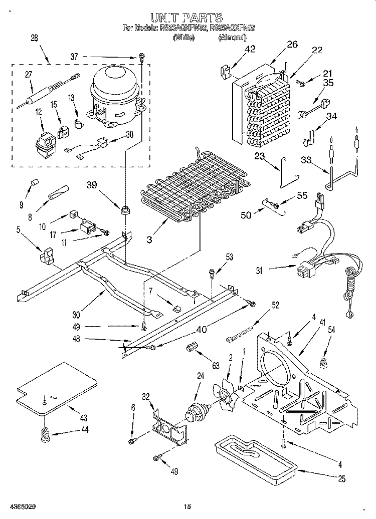 UNIT Diagram and Parts List for RS25AQXFW02  Roper Refrigerator