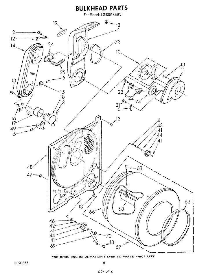 BULKHEAD Diagram and Parts List for LG5801XSW2  Whirlpool Dryer