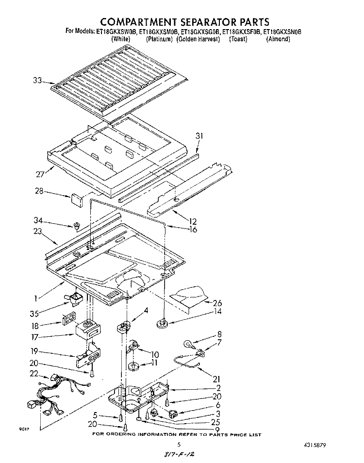 COMPARTMENT SEPARATOR Diagram and Parts List for ET18GKXSW0B  Whirlpool Refrigerator