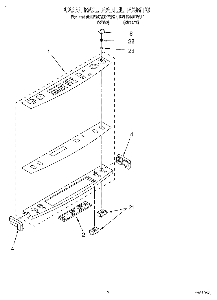 CONTROL PANEL Diagram and Parts List for KERC607EWH1  KitchenAid Range