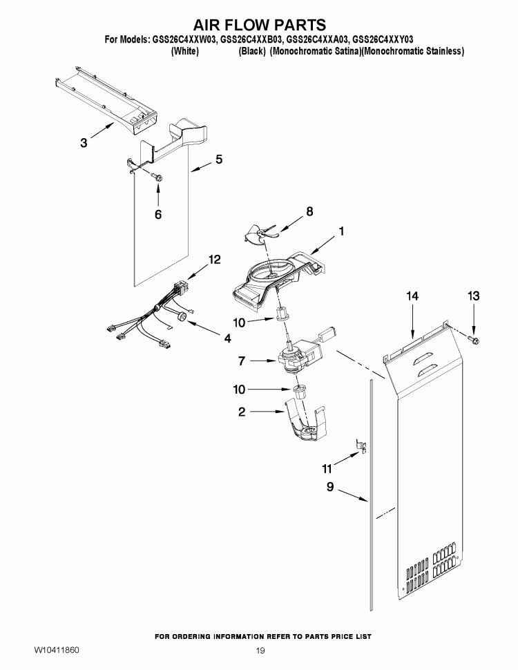 AIR FLOW PARTS Diagram and Parts List for GSS26C4XXA03  Whirlpool Refrigerator