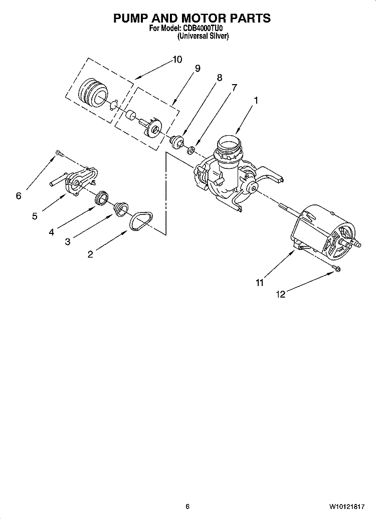 PUMP AND MOTOR PARTS Diagram and Parts List for CDB4000TU0  Whirlpool Dishwasher