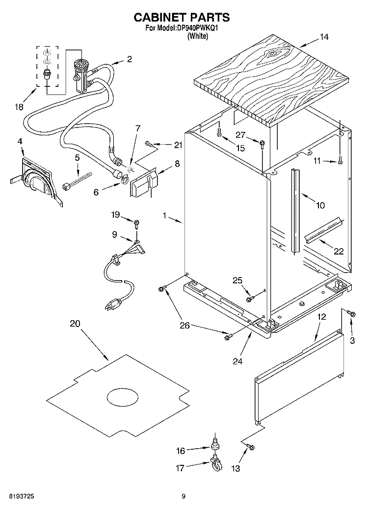 CABINET Diagram and Parts List for DP940PWKQ1  Whirlpool Dishwasher