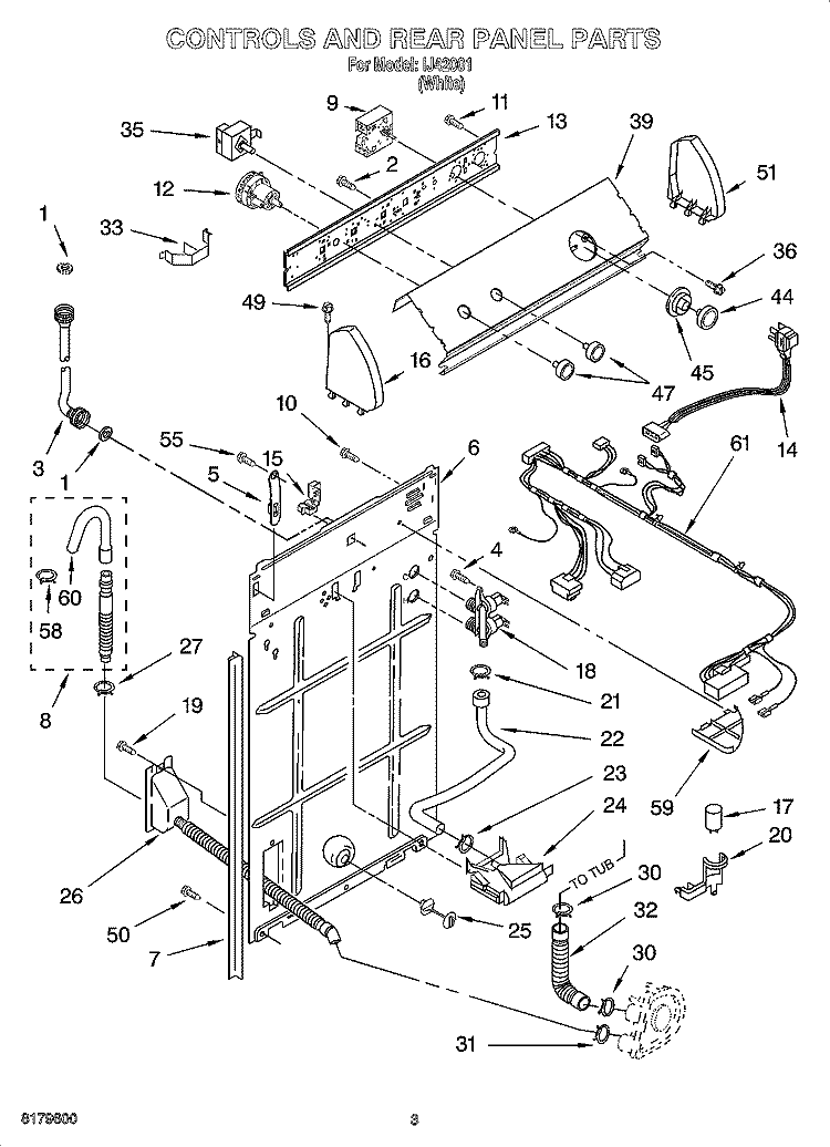 CONTROLS AND REAR PANEL PARTS Diagram and Parts List for IJ42001  Inglis Washer