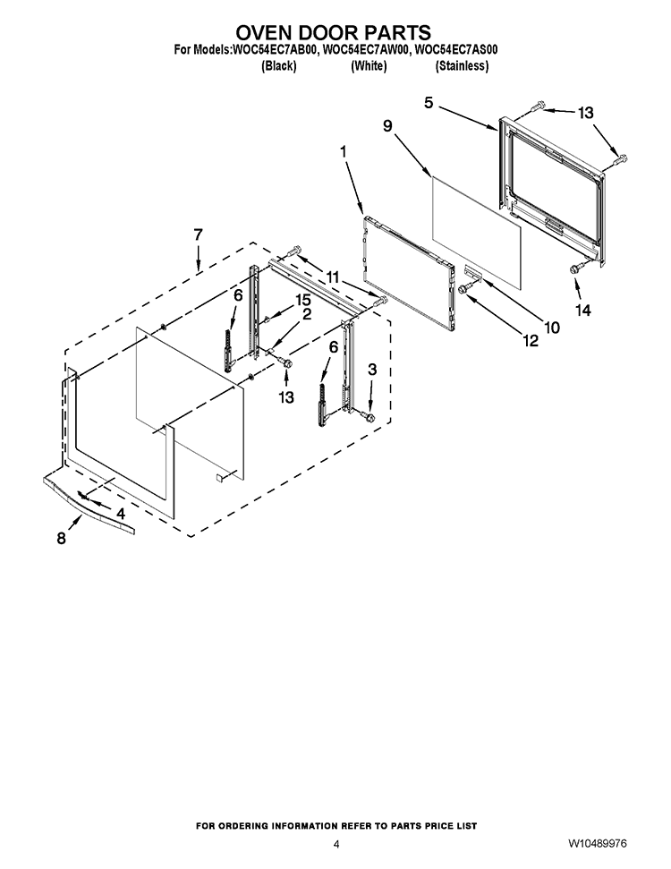 OVEN DOOR PARTS Diagram and Parts List for WOC54EC7AB00  Whirlpool Microwave Oven Combo