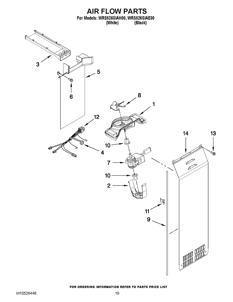 AIR FLOW PARTS Diagram and Parts List for WRS526SIAH00  Whirlpool Refrigerator