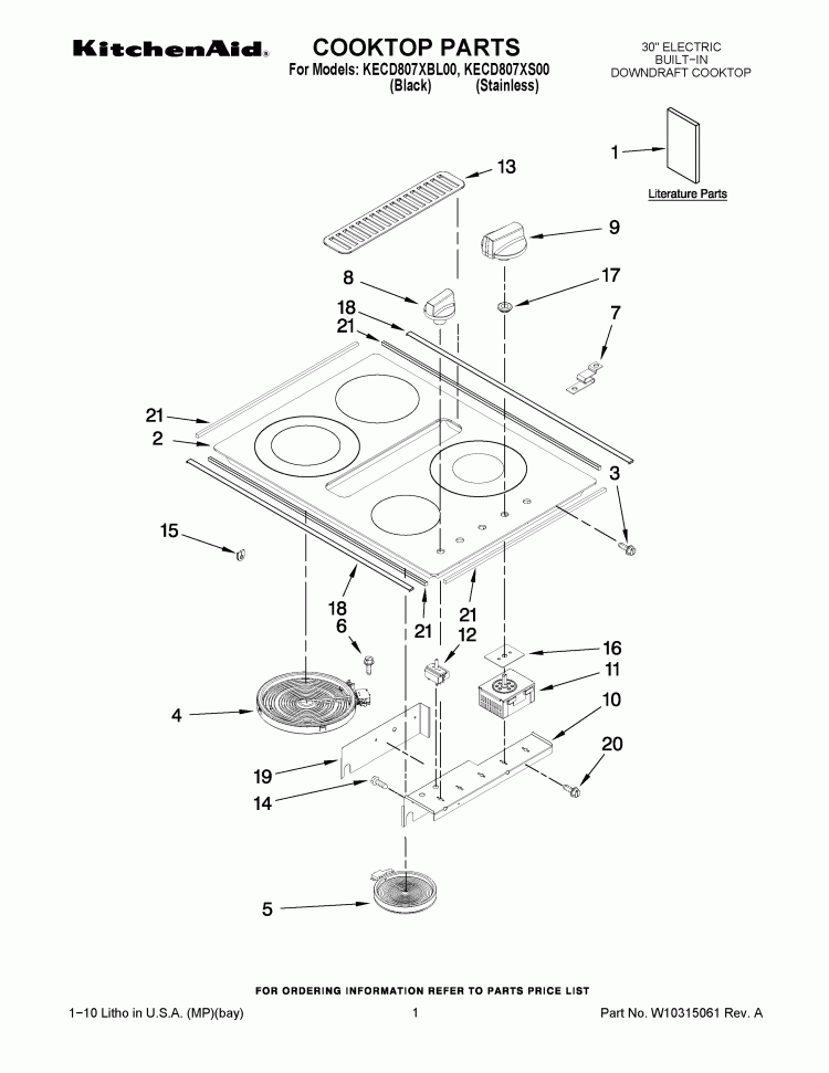 COOKTOP PARTS Diagram and Parts List for KECD807XS00  Whirlpool Cooktop