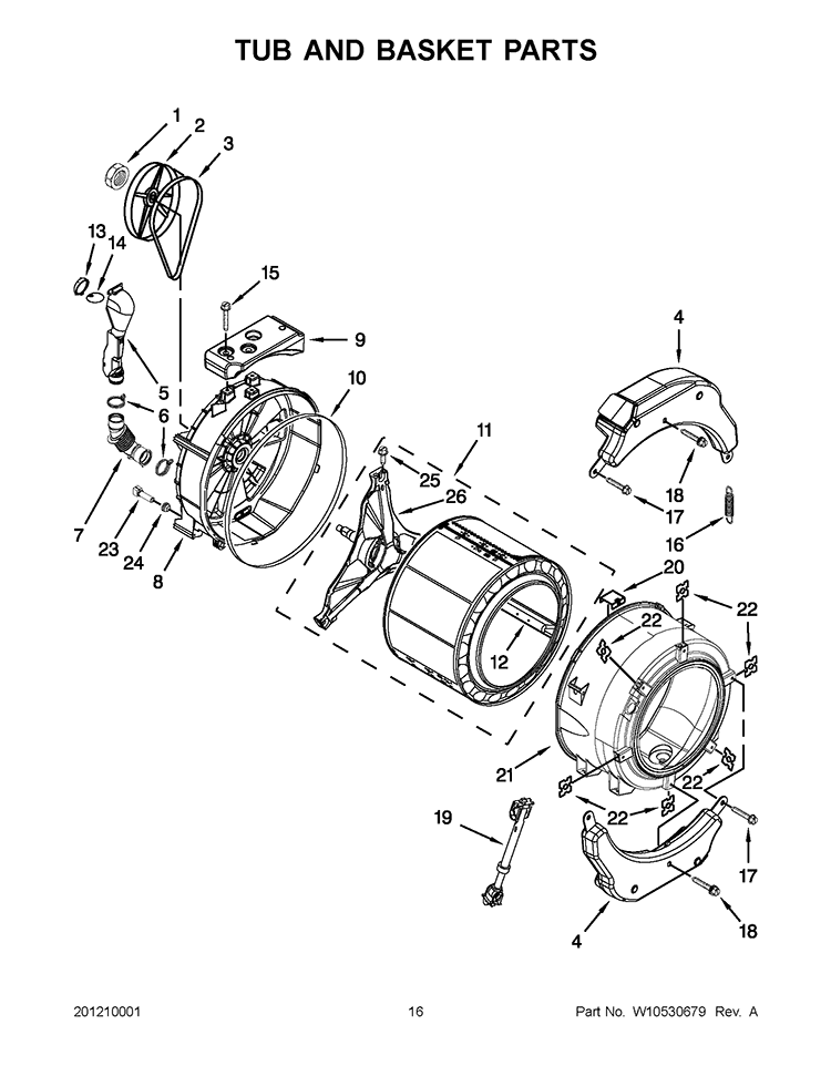 TUB AND BASKET PARTS Diagram and Parts List for CET8000AQ1  Whirlpool Washer Dryer Combo