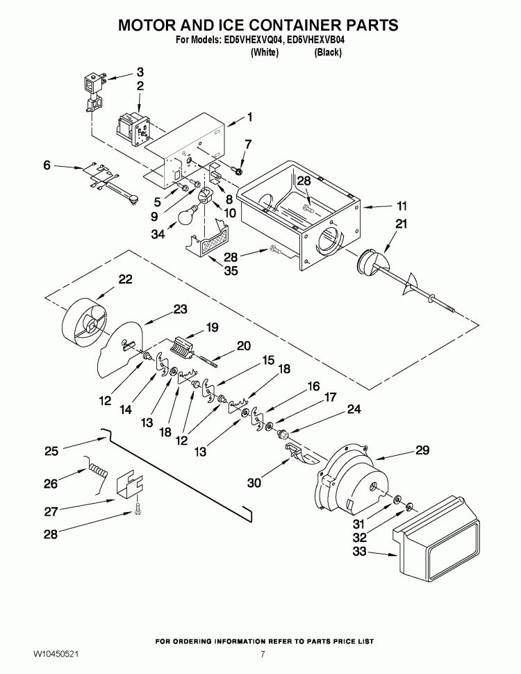MOTOR AND ICE CONTAINER PARTS Diagram and Parts List for ED5VHEXVQ04  Whirlpool Refrigerator