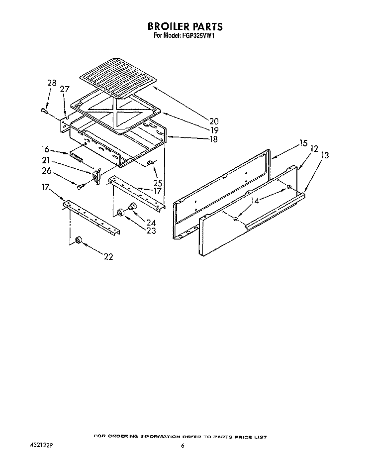 BROILER Diagram and Parts List for FGP325VW1  Roper Range