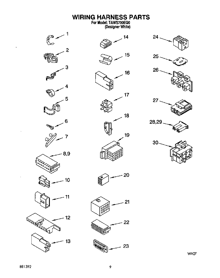 WIRING HARNESS Diagram and Parts List for TAWS700EQ0  Estate Washer