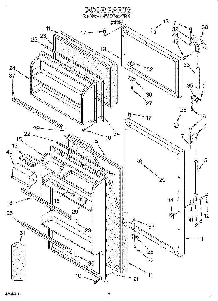 DOOR Diagram and Parts List for 3XARG468GF01  Whirlpool Refrigerator