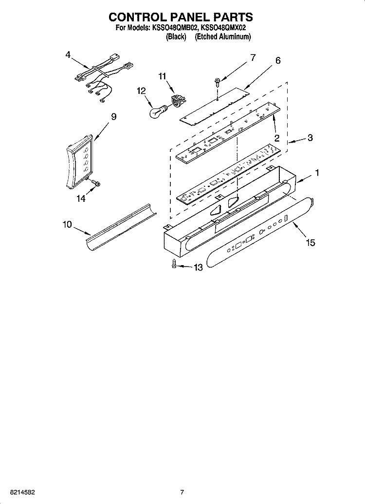 CONTROL PANEL PARTS Diagram and Parts List for KSSO48QMX02  KitchenAid Refrigerator