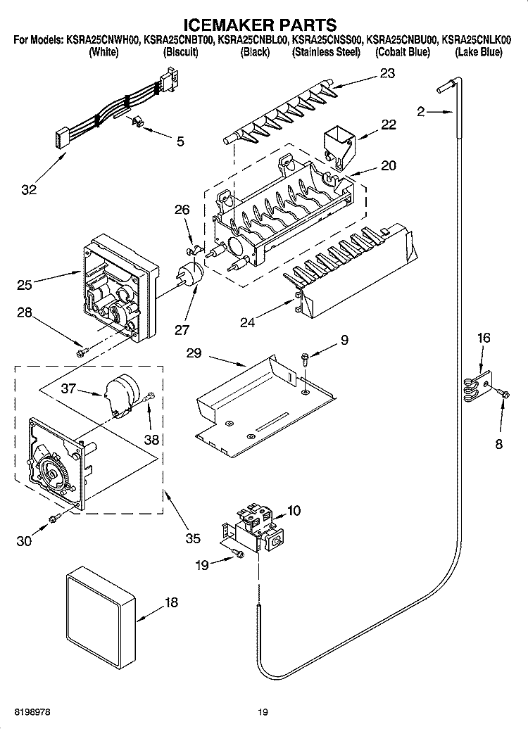 ICEMAKER PARTS, PARTS NOT ILLUSTRATED Diagram and Parts List for KSRA25CNLK00  KitchenAid Refrigerator