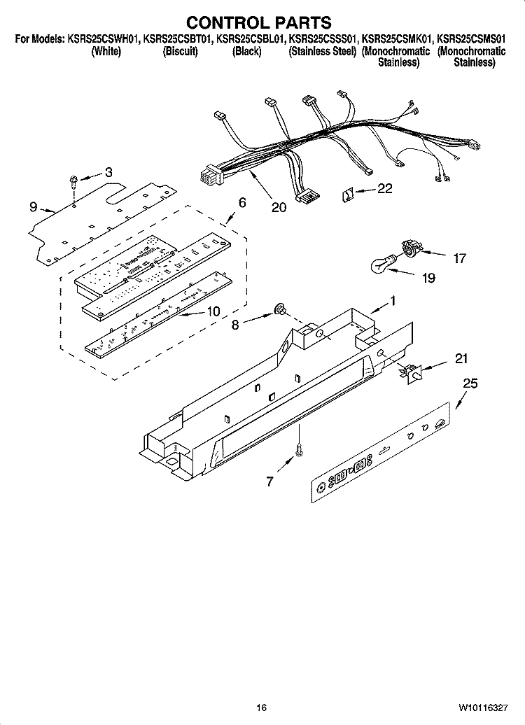 CONTROL PARTS Diagram and Parts List for KSRS25CSSS01  KitchenAid Refrigerator