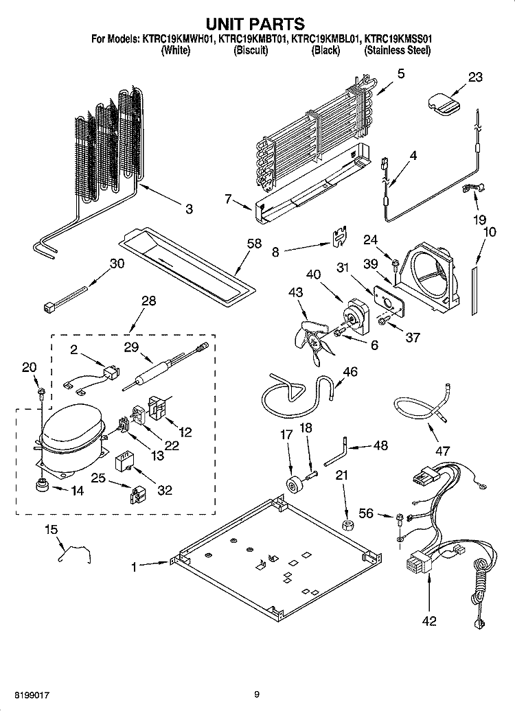 UNIT PARTS Diagram and Parts List for KTRC19KMBT01  KitchenAid Refrigerator
