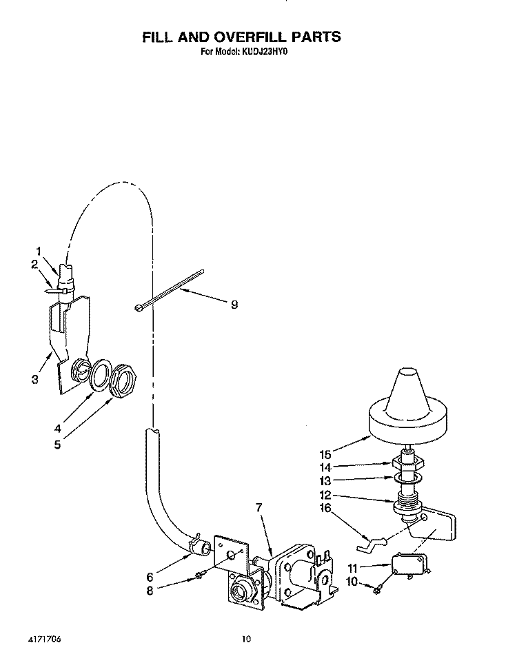 FILL AND OVERFILL Diagram and Parts List for KUDJ23HY0  KitchenAid Dishwasher