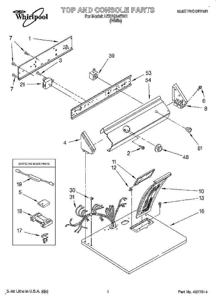 SECTION Diagram and Parts List for LER2614EW2  Whirlpool Dryer