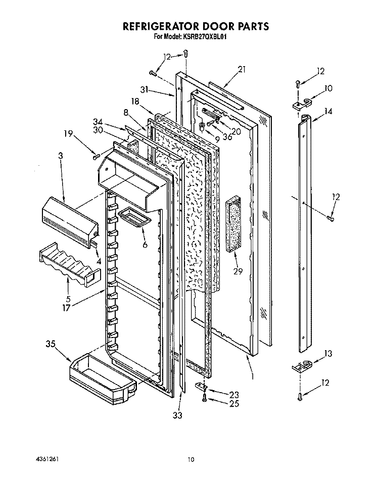 REFRIGERATOR DOOR Diagram and Parts List for KSRB27QXBL01  KitchenAid Refrigerator