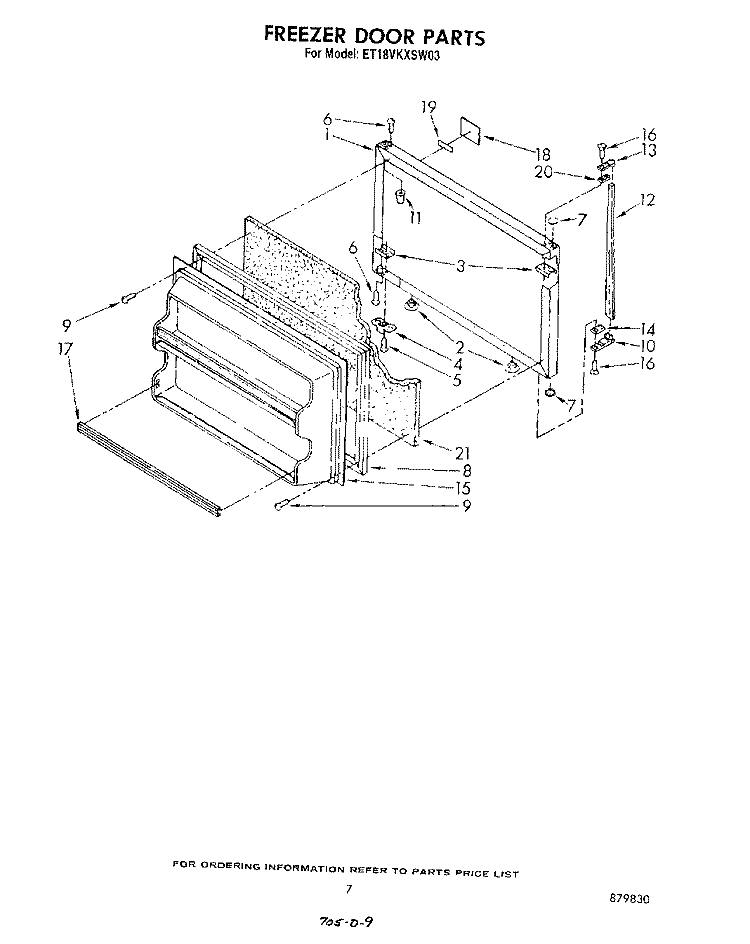 FREEZER DOOR Diagram and Parts List for ET18VKXSW03  Whirlpool Refrigerator