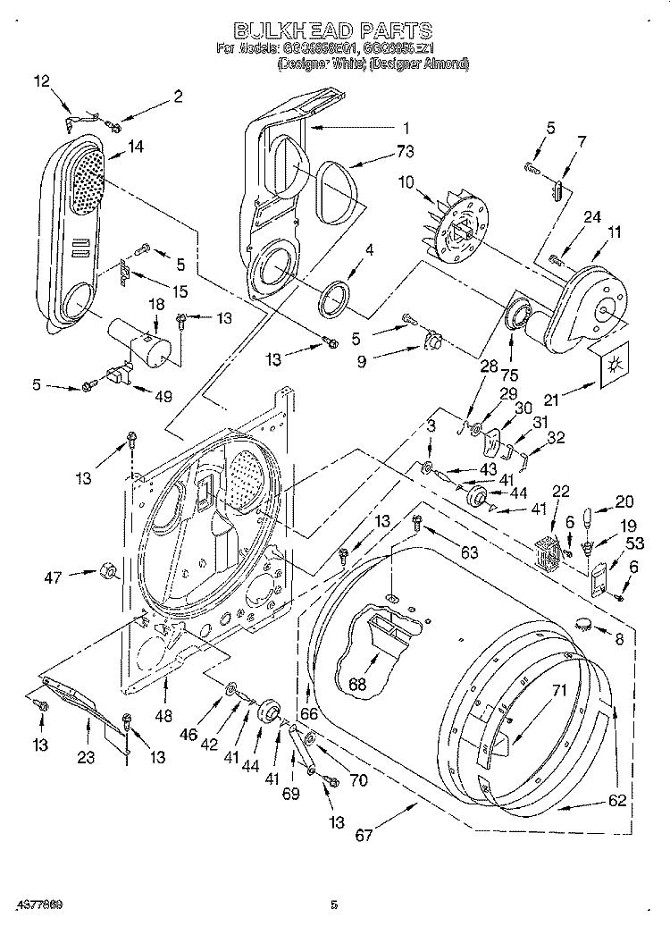 BULKHEAD Diagram and Parts List for GGQ8858EQ1  Whirlpool Dryer
