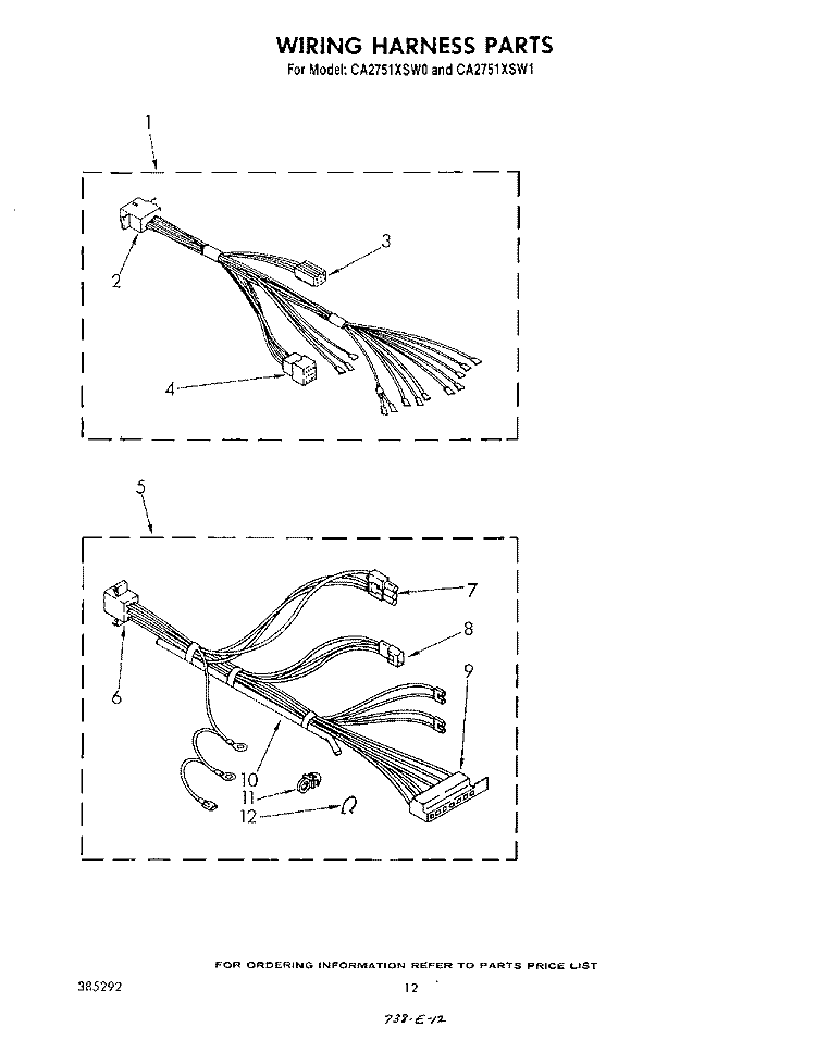 WIRING HARNESS Diagram and Parts List for CA2751XSW0  Whirlpool Washer
