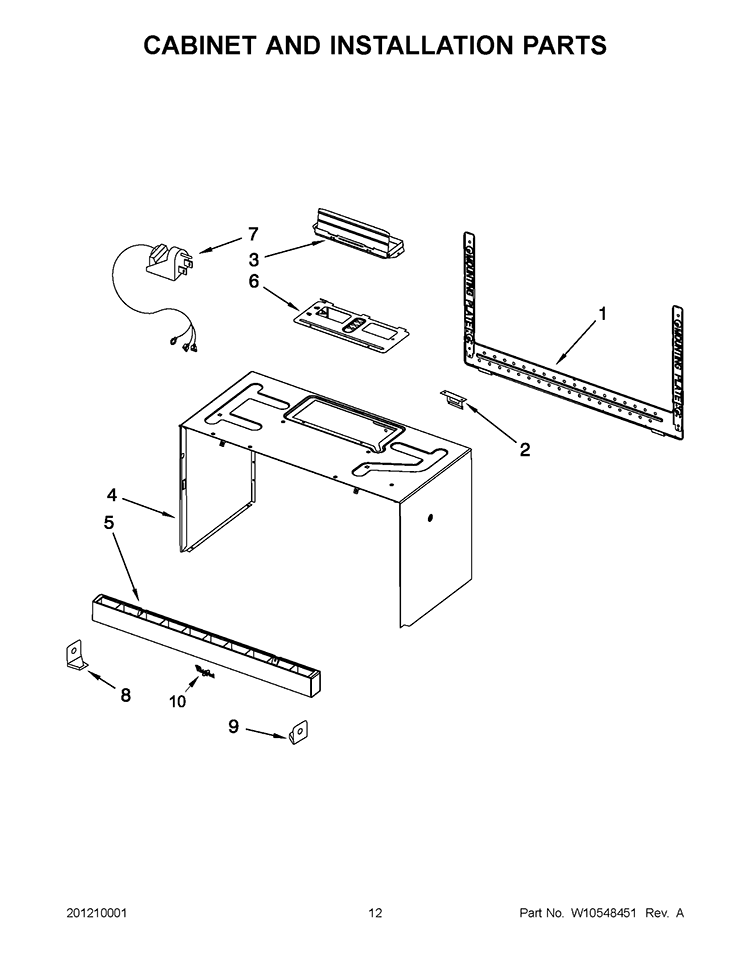 CABINET AND INSTALLATION PARTS Diagram and Parts List for WMH75520AS0  Whirlpool Microwave