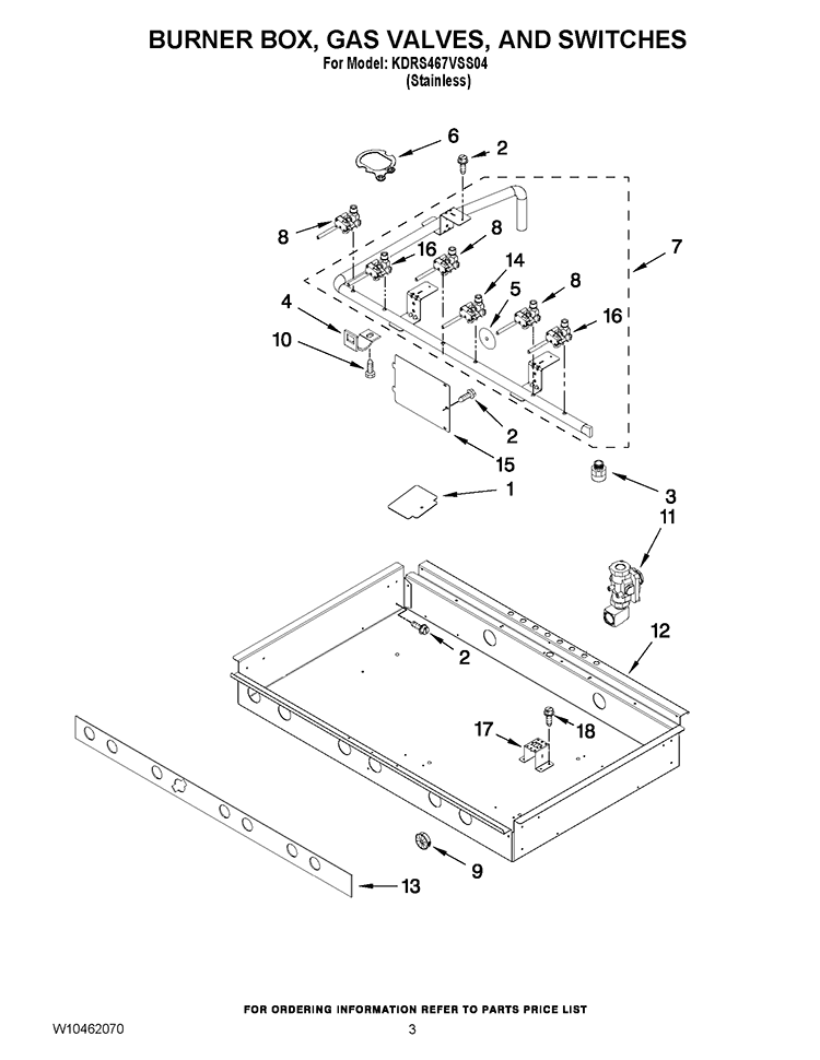 BURNER BOX, GAS VALVES, AND SWITCHES Diagram and Parts List for KDRS467VSS04  KitchenAid Range