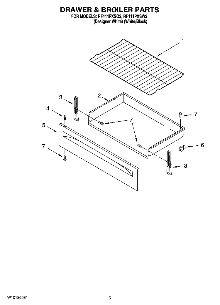 DRAWER & BROILER PARTS Diagram and Parts List for RF111PXSQ2  Whirlpool Range