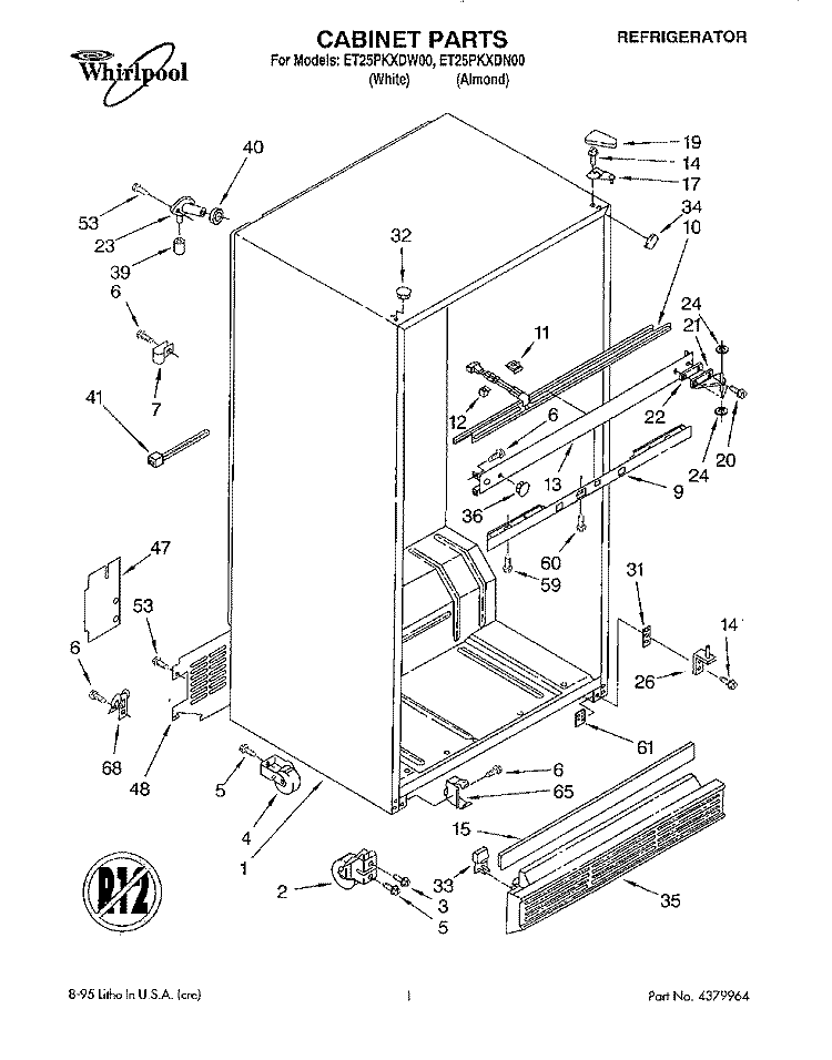 CABINET Diagram and Parts List for ET25PKXDN00  Whirlpool Refrigerator