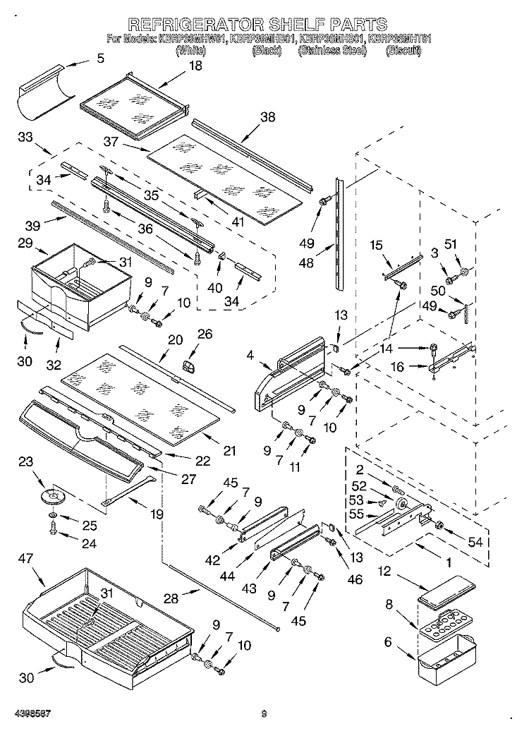 REFRIGERATOR SHELF Diagram and Parts List for KBRP36MHB01  KitchenAid Refrigerator