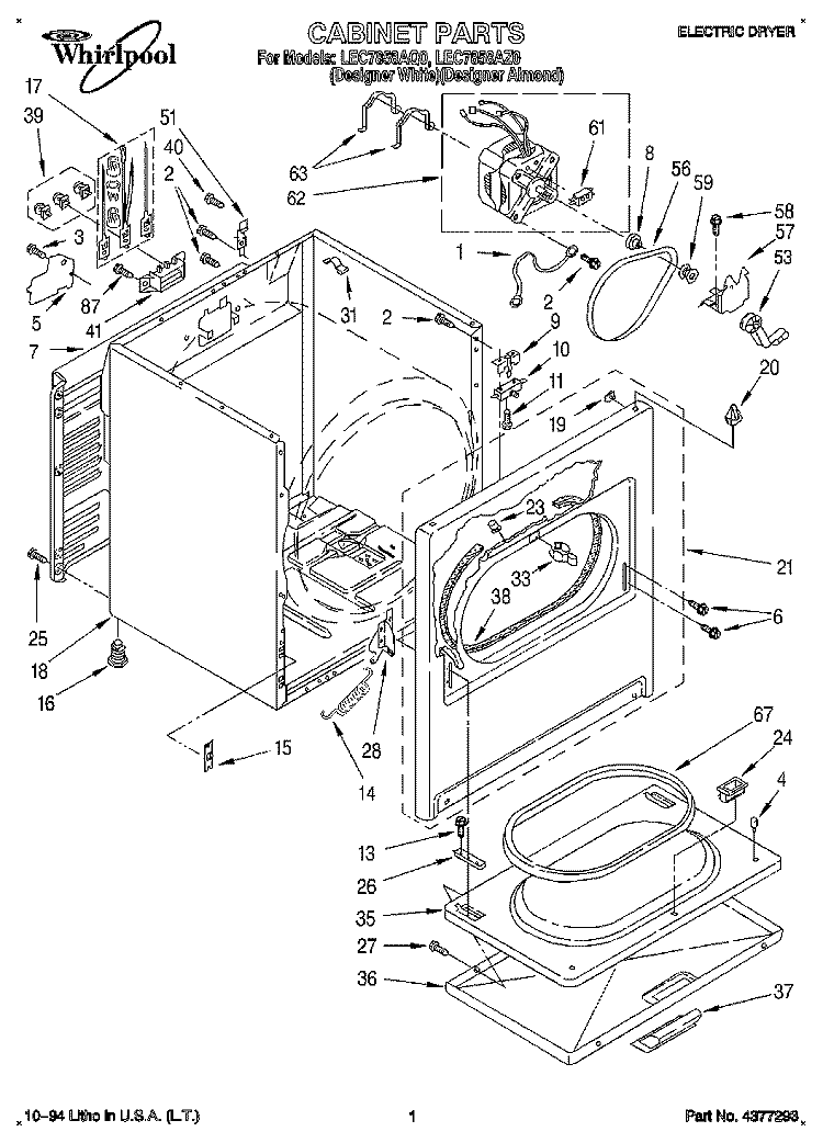 SECTION Diagram and Parts List for LEC7858AZ0  Whirlpool Dryer