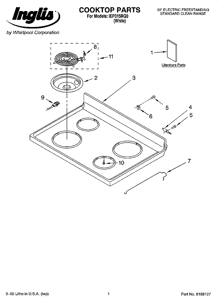 COOKTOP PARTS Diagram and Parts List for IEP315RQ0  Inglis Range