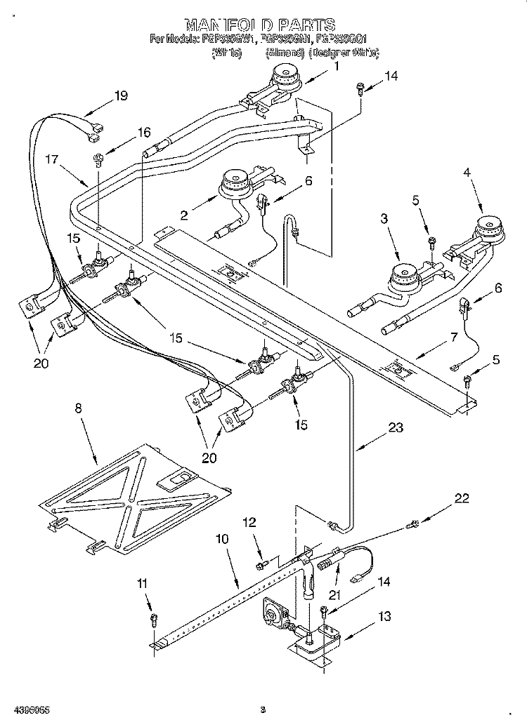MANIFOLD Diagram and Parts List for FGP335GW1  Roper Range
