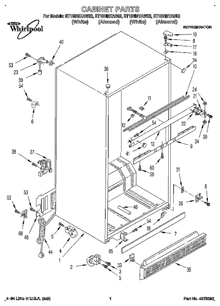 CABINET Diagram and Parts List for ET18NMXAN02  Whirlpool Refrigerator