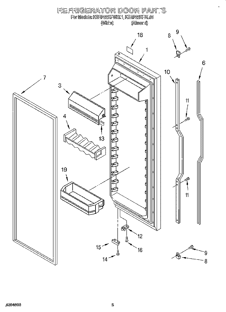 REFRIGERATOR DOOR Diagram and Parts List for KSRP22KFAL01  KitchenAid Refrigerator
