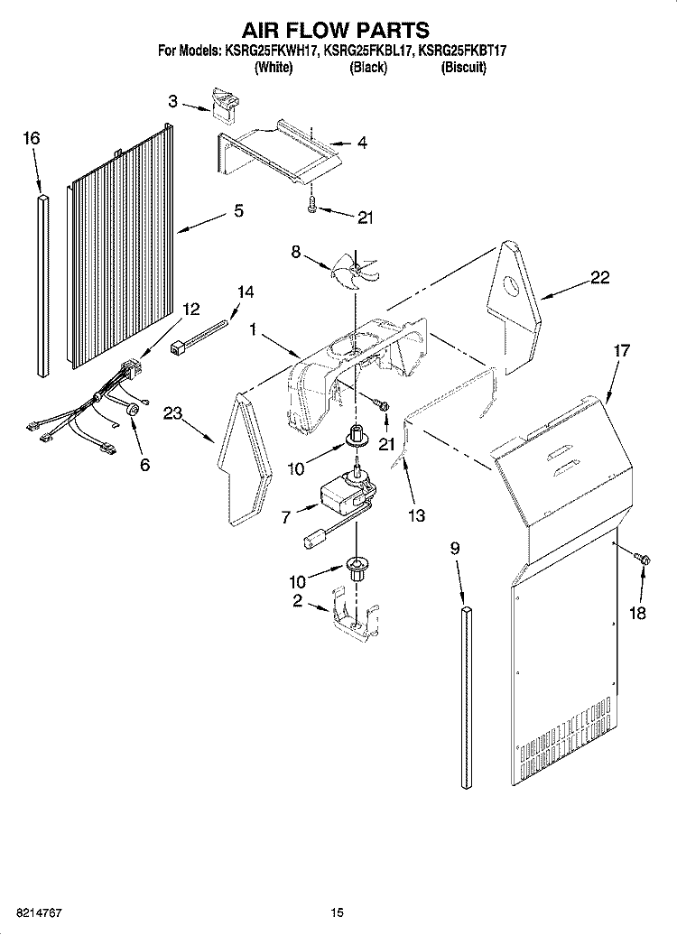 AIR FLOW PARTS Diagram and Parts List for KSRG25FKBT17  KitchenAid Refrigerator