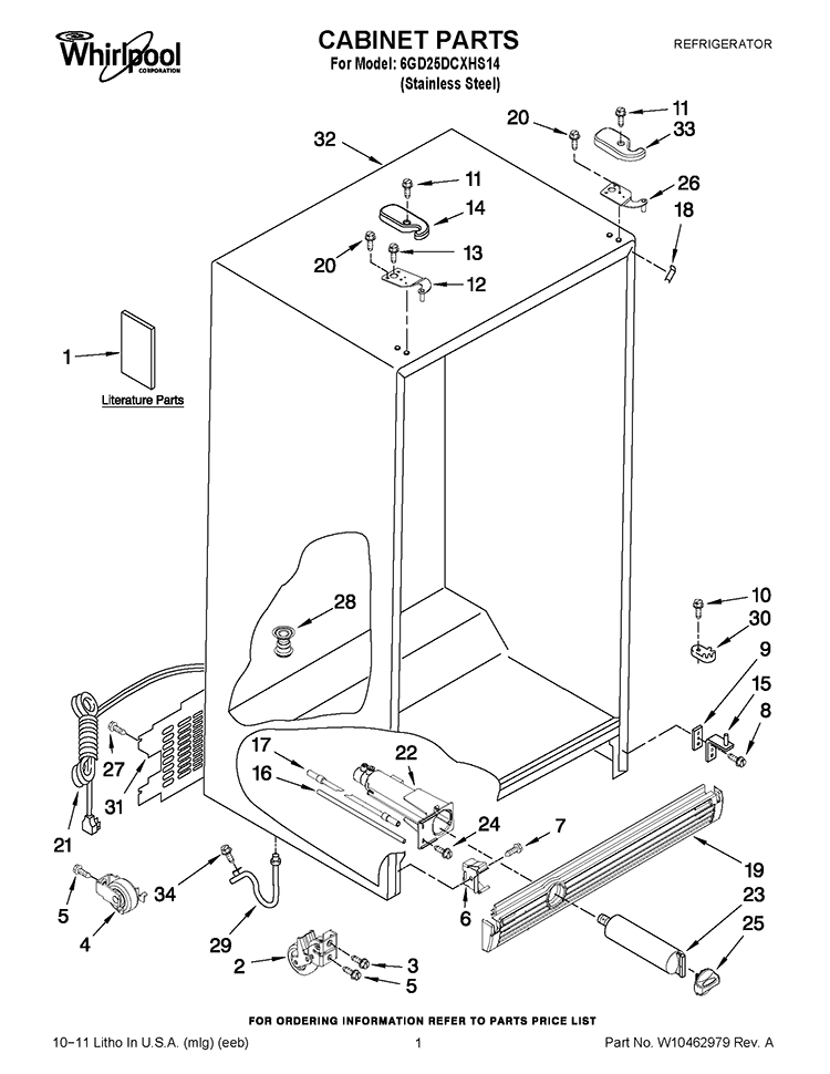 CABINET PARTS Diagram and Parts List for 6GD25DCXHS14  Whirlpool Refrigerator