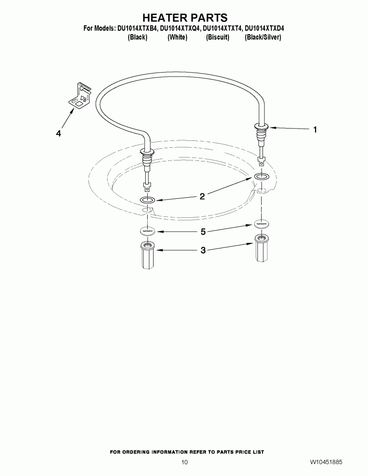 HEATER PARTS Diagram and Parts List for DU1014XTXB4  Whirlpool Dishwasher